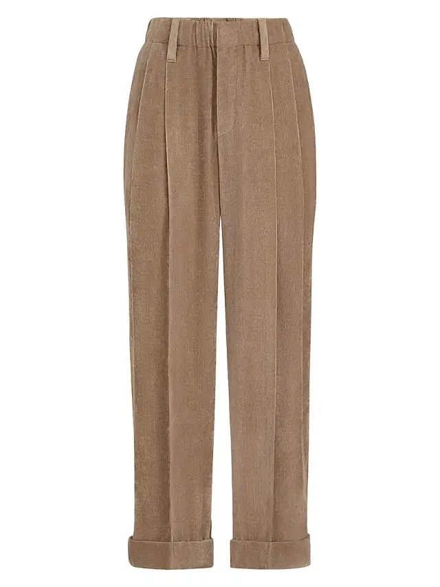 Brunello Cucinelli Women's Fluid Corduroy Baggy Sartorial Trousers - Espresso