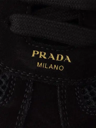 Prada Women's Montecarlo Suede and Mesh Sneakers - Black | Thumbnail 4