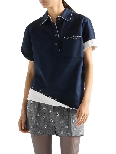 Prada Women's Lisle Cotton Polo Shirt - Blue | Thumbnail 2