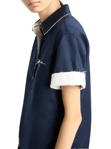 Prada Women's Lisle Cotton Polo Shirt - Blue | Thumbnail 4