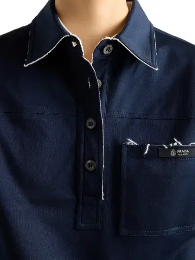 Prada Women's Lisle Cotton Polo Shirt - Blue | Thumbnail 6