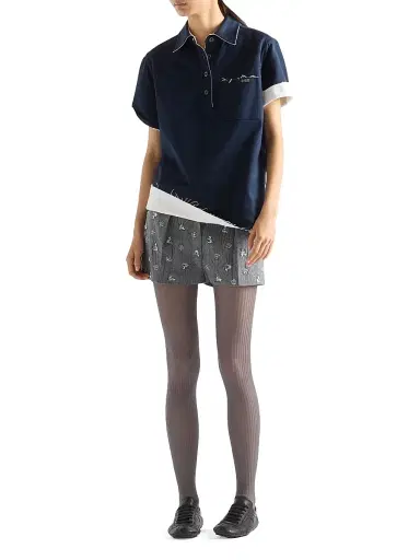 Prada Women's Lisle Cotton Polo Shirt - Blue | Thumbnail 7