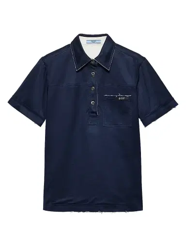 Prada Women's Lisle Cotton Polo Shirt - Blue | Thumbnail 1