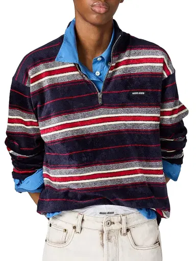 Miu Miu Women's Chenille Half-Zipper Sweater - Blue Multi - Size 4 | Thumbnail 2
