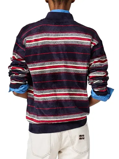 Miu Miu Women's Chenille Half-Zipper Sweater - Blue Multi - Size 4 | Thumbnail 4