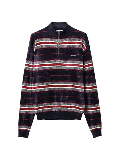 Miu Miu Women's Chenille Half-Zipper Sweater - Blue Multi - Size 4 | Thumbnail 1
