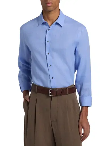 Giorgio Armani Men's Solid Linen Shirt - Light Blue - Size 18.5 | Thumbnail 3 Giorgio Armani Men's Solid Linen Shirt - Light Blue - Size 18.5 | Thumbnail 3