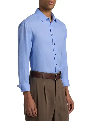 Giorgio Armani Men's Solid Linen Shirt - Light Blue - Size 18.5 | Thumbnail 4 Giorgio Armani Men's Solid Linen Shirt - Light Blue - Size 18.5 | Thumbnail 4