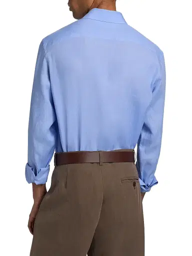 Giorgio Armani Men's Solid Linen Shirt - Light Blue - Size 18.5 | Thumbnail 5 Giorgio Armani Men's Solid Linen Shirt - Light Blue - Size 18.5 | Thumbnail 5