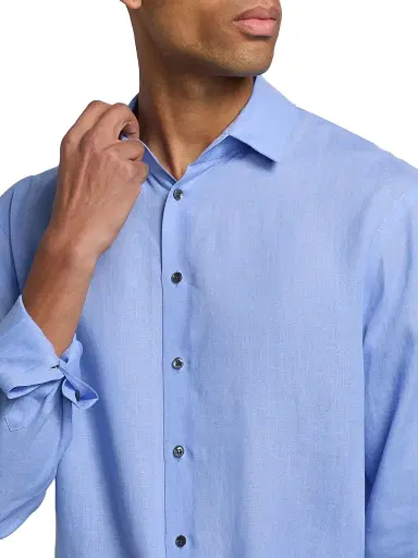 Giorgio Armani Men's Solid Linen Shirt - Light Blue - Size 18.5 | Thumbnail 6 Giorgio Armani Men's Solid Linen Shirt - Light Blue - Size 18.5 | Thumbnail 6
