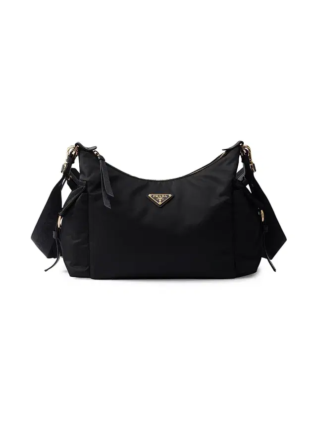 Women's Explore  Re-Nylon and Leather Shoulder Bag - Black