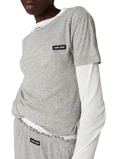 Miu Miu Women's Ribbed Jersey T-Shirt - Grey - Size XS | Thumbnail 4