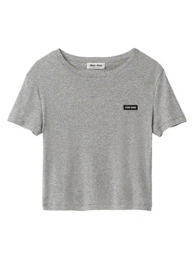 Miu Miu Women's Ribbed Jersey T-Shirt - Grey - Size XS | Thumbnail 1