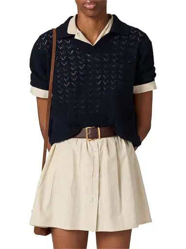 Miu Miu Women's Lace-Effect Cashmere Polo Shirt - Blue - Size 6 | Thumbnail 2 Miu Miu Women's Lace-Effect Cashmere Polo Shirt - Blue - Size 6 | Thumbnail 2