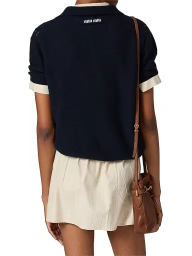 Miu Miu Women's Lace-Effect Cashmere Polo Shirt - Blue - Size 6 | Thumbnail 4 Miu Miu Women's Lace-Effect Cashmere Polo Shirt - Blue - Size 6 | Thumbnail 4
