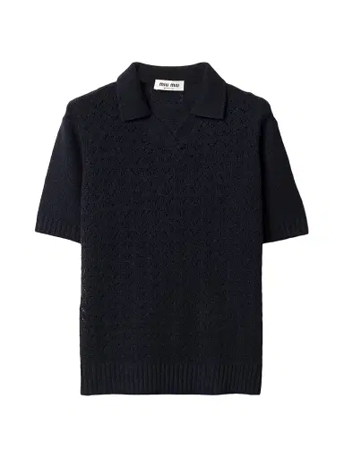Miu Miu Women's Lace-Effect Cashmere Polo Shirt - Blue - Size 6 | Thumbnail 1 Miu Miu Women's Lace-Effect Cashmere Polo Shirt - Blue - Size 6 | Thumbnail 1