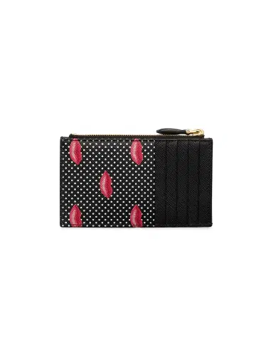Prada Women's Printed Saffiano Leather Card Holder - Black Gold | Thumbnail 2 Prada Women's Printed Saffiano Leather Card Holder - Black Gold | Thumbnail 2