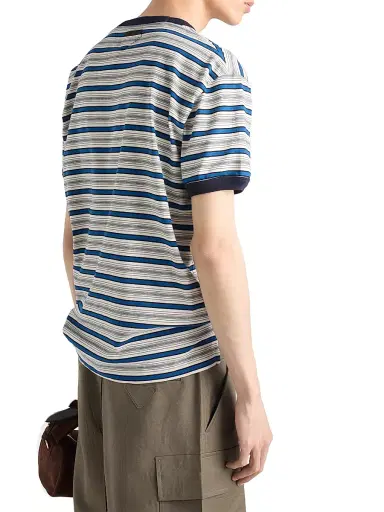 Prada Men's Striped Cotton T-Shirt - Beige Blue | Thumbnail 3
