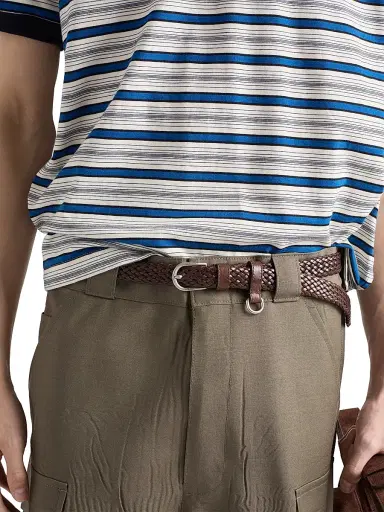 Prada Men's Striped Cotton T-Shirt - Beige Blue | Thumbnail 5