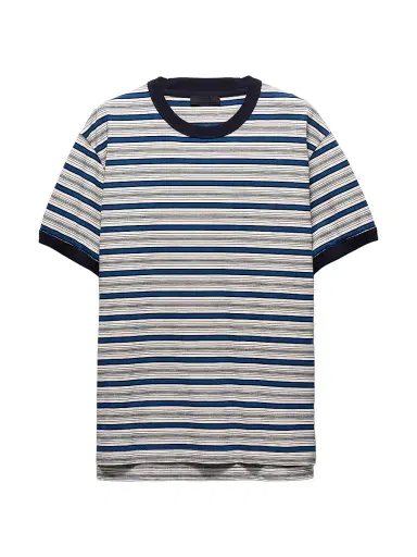 Prada Men's Striped Cotton T-Shirt - Beige Blue | Thumbnail 1
