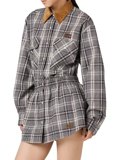 Miu Miu Women's Checked Flannel Shirt - Grey - Size 8 | Thumbnail 2