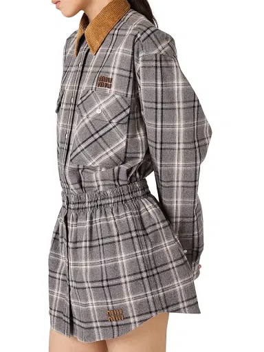 Miu Miu Women's Checked Flannel Shirt - Grey - Size 8 | Thumbnail 3