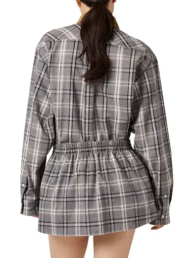 Miu Miu Women's Checked Flannel Shirt - Grey - Size 8 | Thumbnail 4