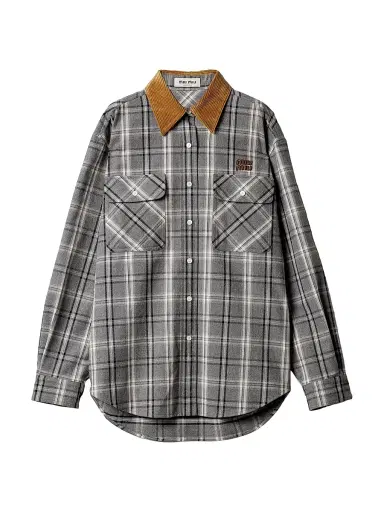 Miu Miu Women's Checked Flannel Shirt - Grey - Size 8 | Thumbnail 1
