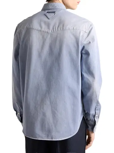 Prada Men's Gabardine Shirt - Blue - Size 17 | Thumbnail 3