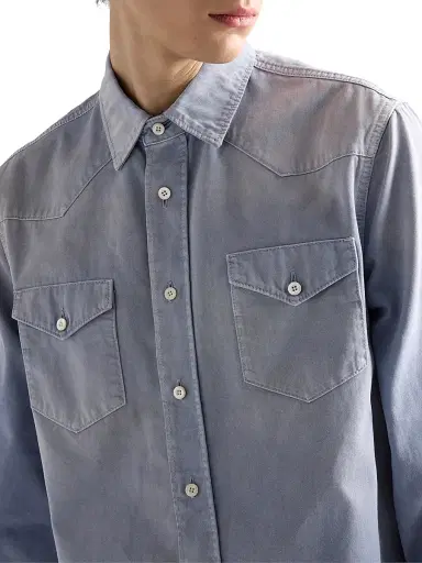 Prada Men's Gabardine Shirt - Blue - Size 17 | Thumbnail 4