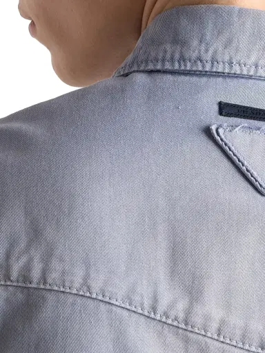 Prada Men's Gabardine Shirt - Blue - Size 17 | Thumbnail 6