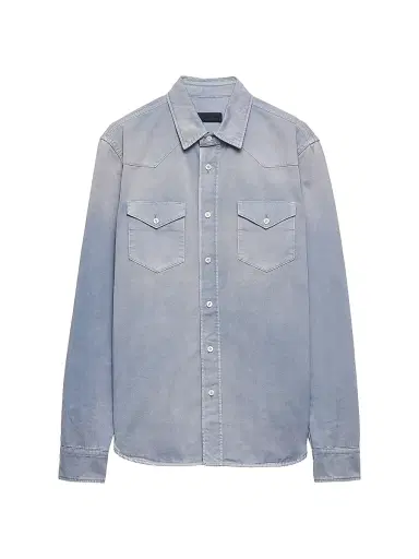 Prada Men's Gabardine Shirt - Blue - Size 17 | Thumbnail 1