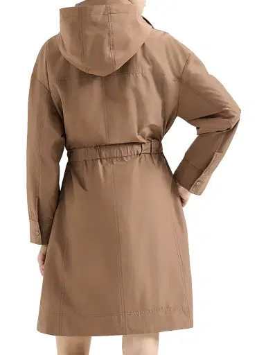 Brunello Cucinelli Women's Techno Cotton Taffeta Coat with Detachable Hood - Camel | Thumbnail 3 Brunello Cucinelli Women's Techno Cotton Taffeta Coat with Detachable Hood - Camel | Thumbnail 3