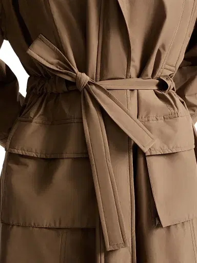 Brunello Cucinelli Women's Techno Cotton Taffeta Coat with Detachable Hood - Camel | Thumbnail 5 Brunello Cucinelli Women's Techno Cotton Taffeta Coat with Detachable Hood - Camel | Thumbnail 5