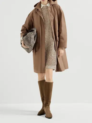 Brunello Cucinelli Women's Techno Cotton Taffeta Coat with Detachable Hood - Camel | Thumbnail 6 Brunello Cucinelli Women's Techno Cotton Taffeta Coat with Detachable Hood - Camel | Thumbnail 6