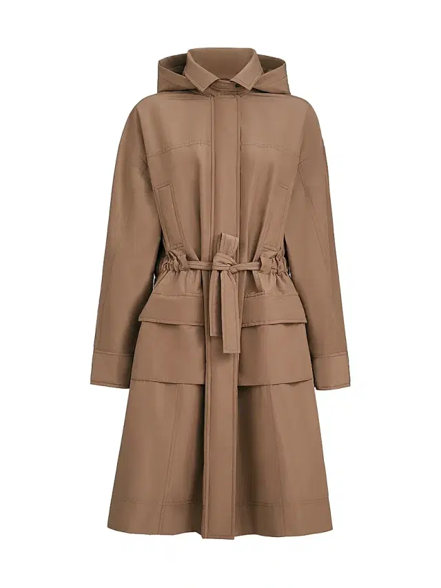 Brunello Cucinelli Women's Techno Cotton Taffeta Coat with Detachable Hood - Camel