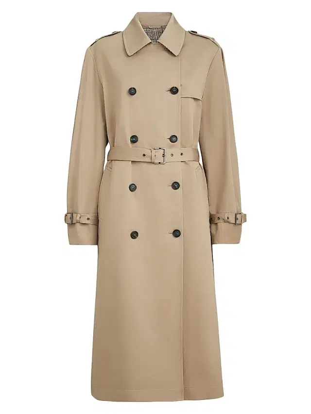 Brunello Cucinelli Women's Cotton and Linen Twill Trench Coat with Monili