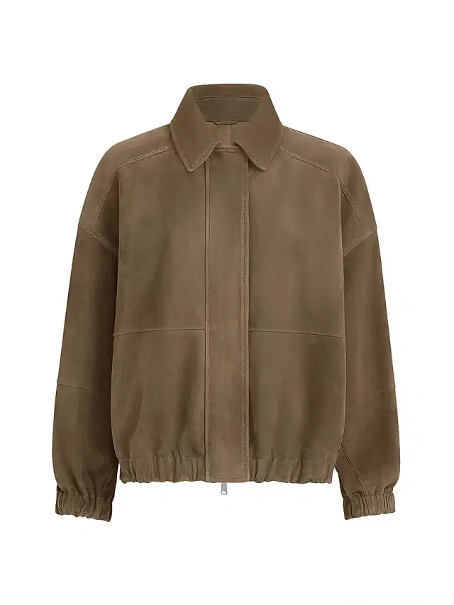 Brunello Cucinelli Women's Couture Suede Outerwear Jacket with Shiny Zipper Pull - Green