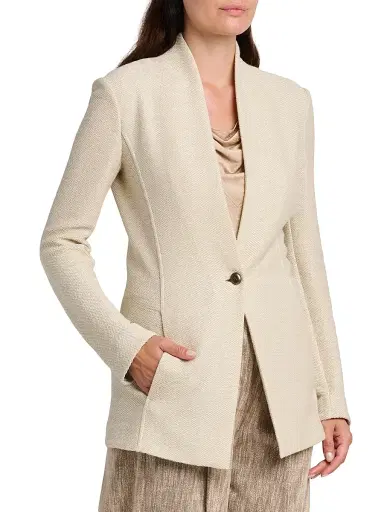Giorgio Armani Women's Birdseye Cotton-Blend Blazer - Beige - Size 10 | Thumbnail 4 Giorgio Armani Women's Birdseye Cotton-Blend Blazer - Beige - Size 10 | Thumbnail 4