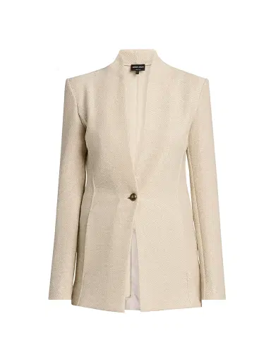 Giorgio Armani Women's Birdseye Cotton-Blend Blazer - Beige - Size 10 | Thumbnail 1 Giorgio Armani Women's Birdseye Cotton-Blend Blazer - Beige - Size 10 | Thumbnail 1