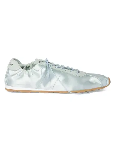 Miu Miu Women's Plume Satin Sneakers - Light Green - Size 10.5 | Thumbnail 1