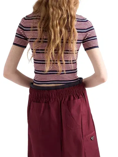 Prada Women's Short-Sleeved Striped Cotton Sweater - Blue Multi - Size 8 | Thumbnail 3