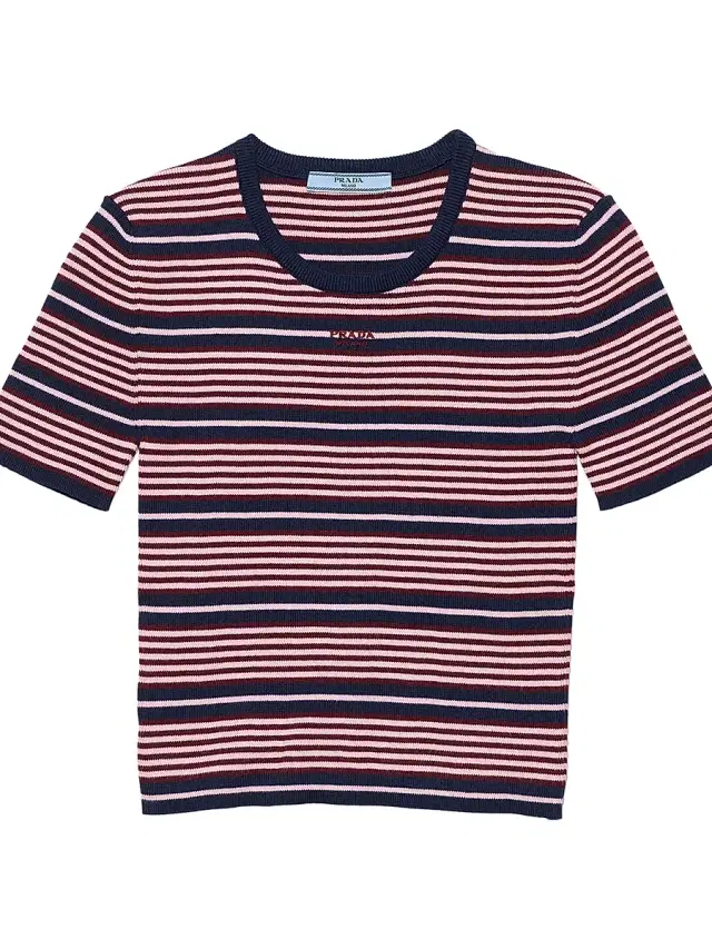 Women's Short-Sleeved Striped Cotton Sweater - Blue Multi