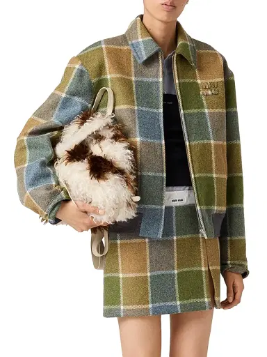 Miu Miu Women's Checked Blouson Jacket - Brown - Size 4 | Thumbnail 2 Miu Miu Women's Checked Blouson Jacket - Brown - Size 4 | Thumbnail 2