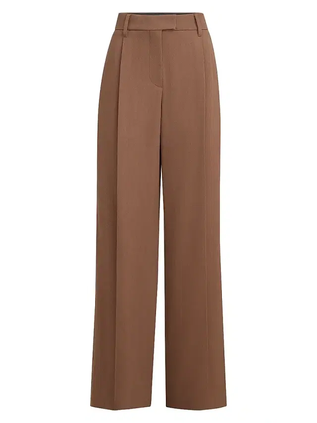 Brunello Cucinelli Women's Virgin Wool and Viscose Tricotine Loose Pleated Trousers - Brown