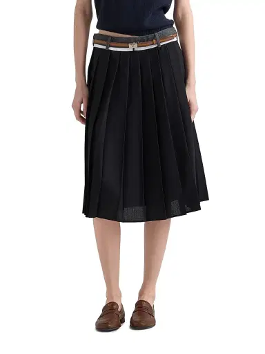 Prada Women's Pleated Rush Stitch Midi Skirt | Thumbnail 2 Prada Women's Pleated Rush Stitch Midi Skirt | Thumbnail 2