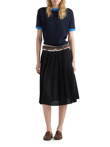 Prada Women's Pleated Rush Stitch Midi Skirt | Thumbnail 6 Prada Women's Pleated Rush Stitch Midi Skirt | Thumbnail 6