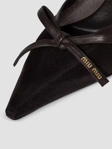 Miu Miu Women's Mesh Fabric Heeled Mules - Brown | Thumbnail 2 Miu Miu Women's Mesh Fabric Heeled Mules - Brown | Thumbnail 2