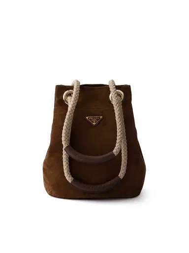 Prada Women's Mariner Suede Bucket Bag - Dark Brown | Thumbnail 1 Prada Women's Mariner Suede Bucket Bag - Dark Brown | Thumbnail 1