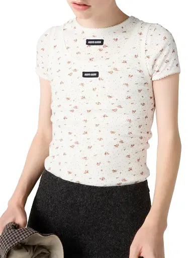 Miu Miu Women's Ribbed Jersey Tank Top - White Tobacco - Size Large | Thumbnail 2